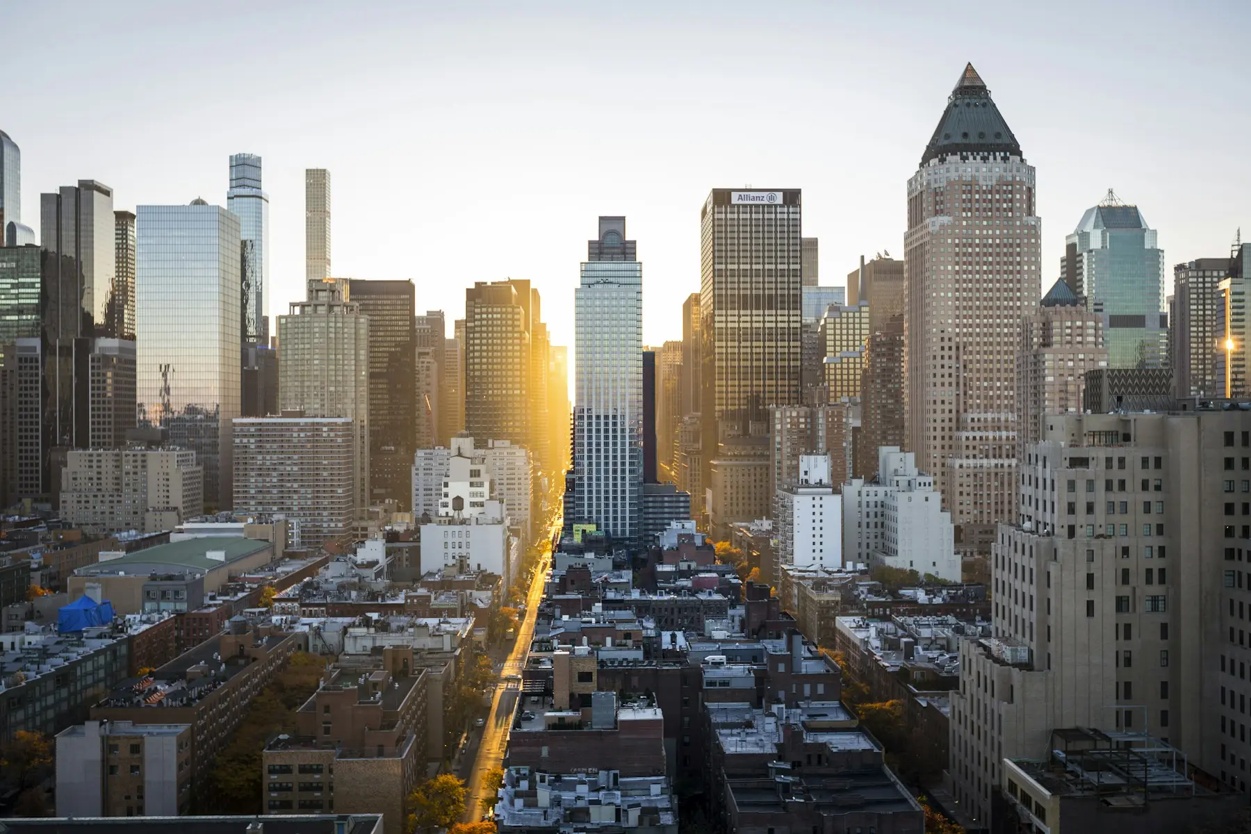 New York City commercial skyline at golden hour
