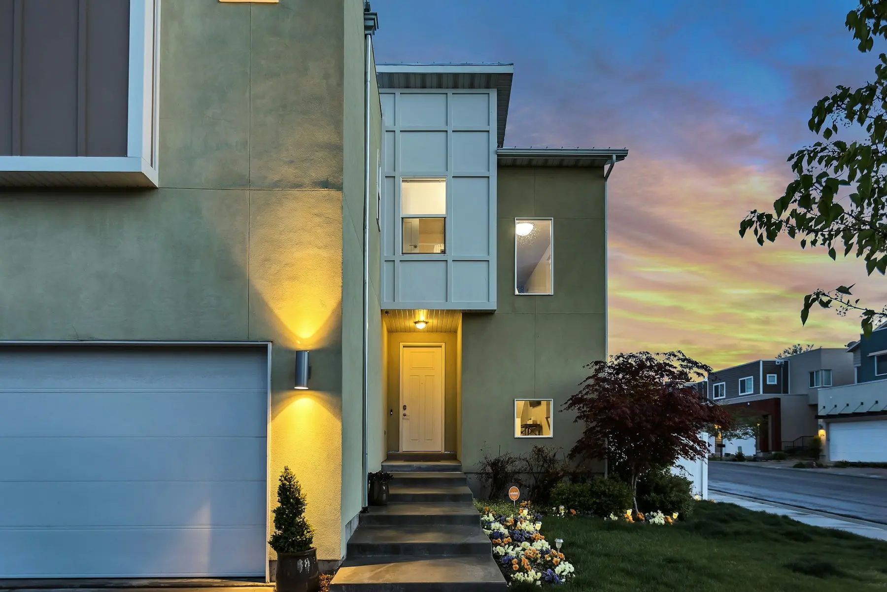 Contemporary residential property at sunset