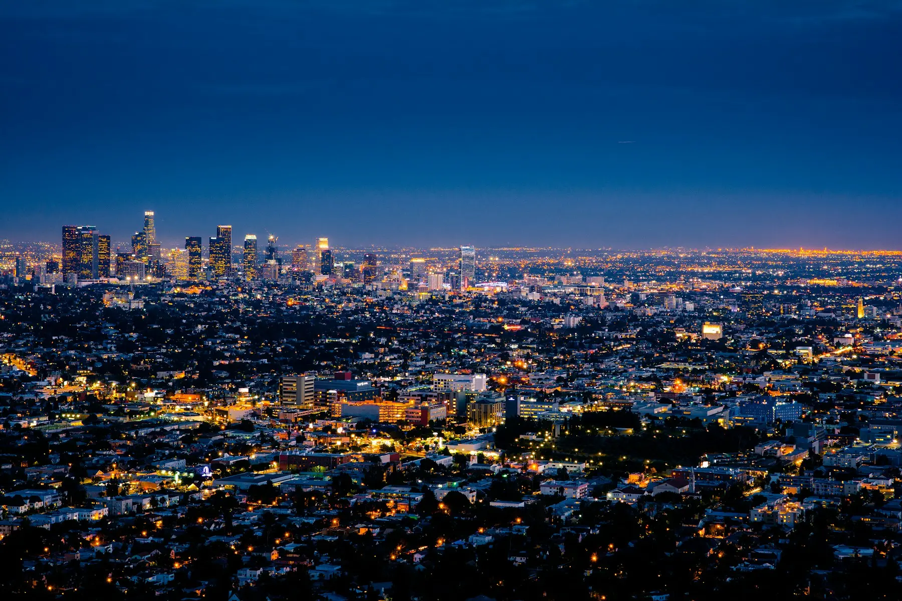 Los Angeles skyline illuminated at dusk